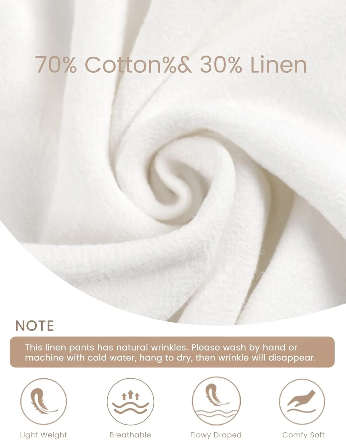 Hooever Womens Cotton Linen Pants Casual Button Up High Waisted Wide Leg Trousers