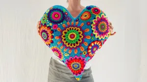 Huge Hand-Embroidered Heart PIllow! 21 inches long.