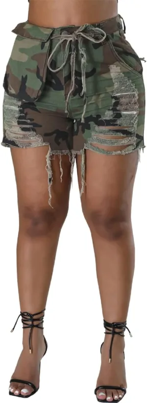 IbuduSexy Women's Ripped Denim Destroyed Mid Rise Stretchy Bermuda Shorts Jeans with Pockets