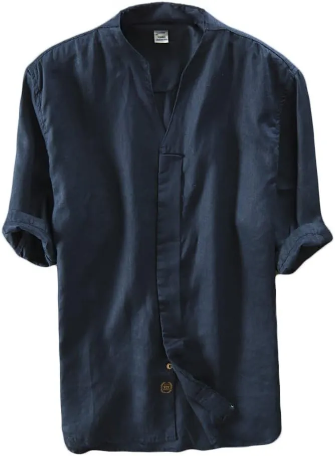 Icegrey Summer Linen Shirts Men Short Sleeve V-Neck T Shirt