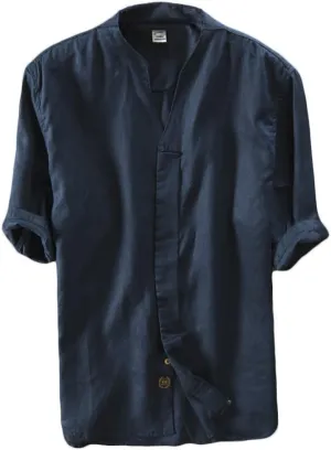 Icegrey Summer Linen Shirts Men Short Sleeve V-Neck T Shirt