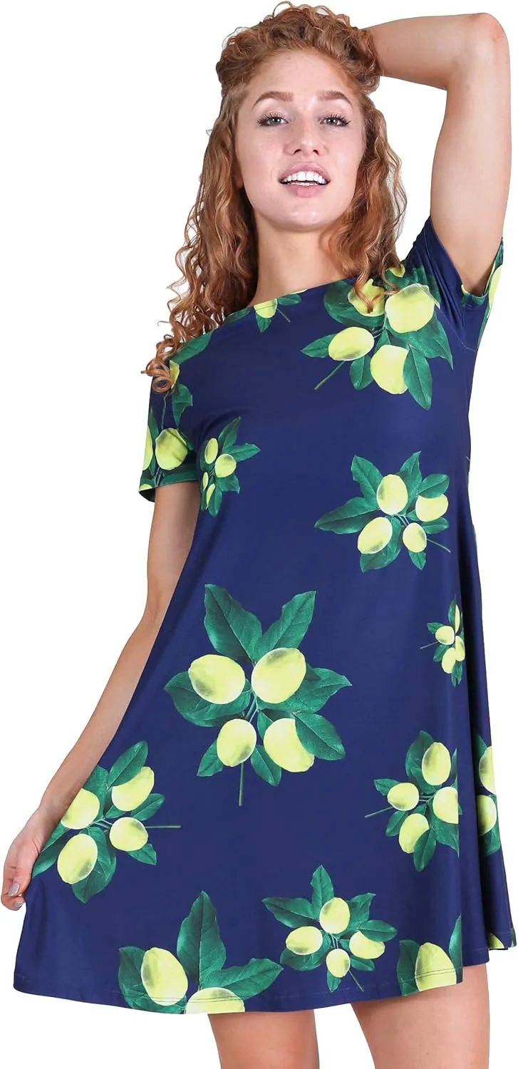 ICONOFLASH Womens Casual Summer Dresses with Pockets Short Sleeves Floral Print