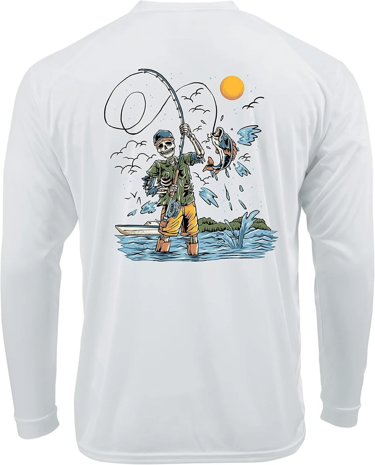 Ink Trendz Outdoors Fly Fishing Skeleton UPF 50 Sun Protection Quick-Dry Long Sleeve Performance T-Shirt
