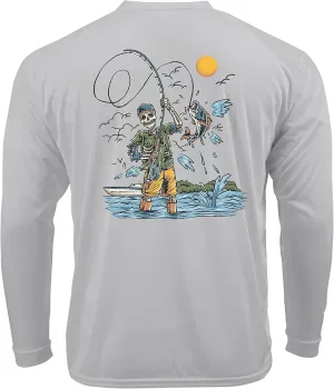 Ink Trendz Outdoors Fly Fishing Skeleton UPF 50 Sun Protection Quick-Dry Long Sleeve Performance T-Shirt