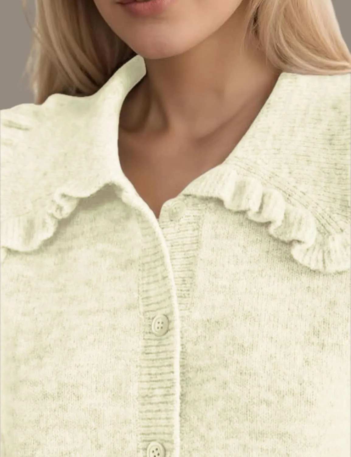 InterNos Womens Y2k Ruffled Collar Cardigan Sweaters Classic Button Down Long Sleeves Fall Sweater Crop Tops