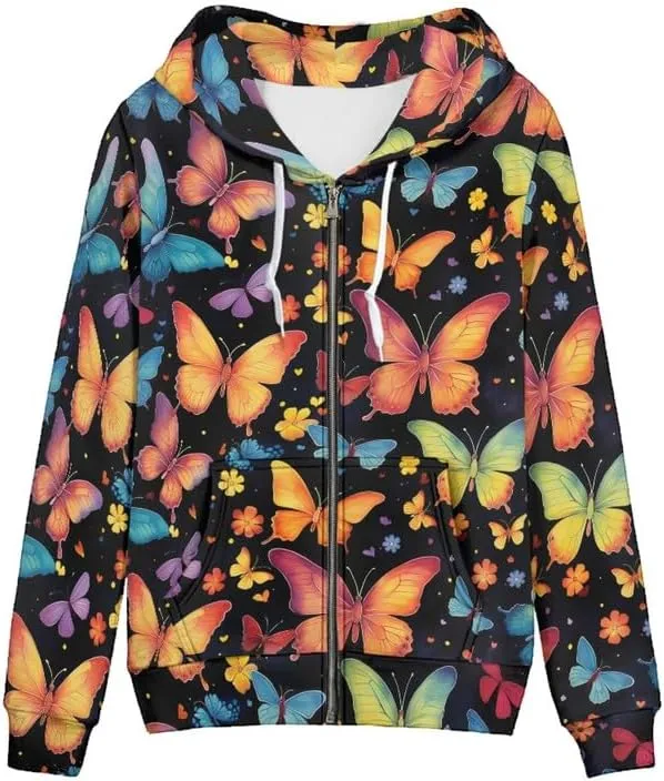 Irisjudy Ladies Hoodies with Pocket Camouflage Breathable Sport Coat Loose Fit, Skulls, Music Notes Pullover Hooded Tops