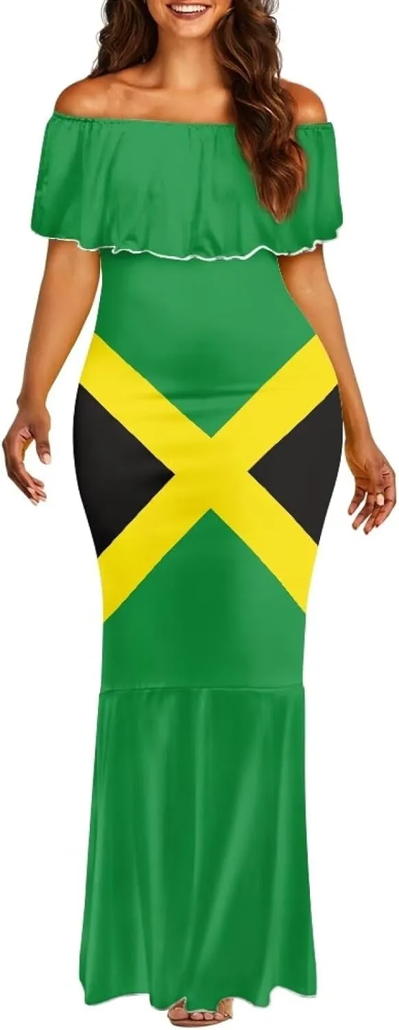 Jamaica Dress for Women Sexy Dresses Woman Off-Shoulder Maxi Dresses Bodycon Short Sleeves Plus Size Sun Dresses