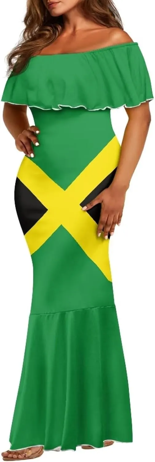 Jamaica Dress for Women Sexy Dresses Woman Off-Shoulder Maxi Dresses Bodycon Short Sleeves Plus Size Sun Dresses