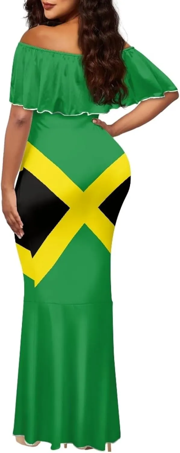 Jamaica Dress for Women Sexy Dresses Woman Off-Shoulder Maxi Dresses Bodycon Short Sleeves Plus Size Sun Dresses