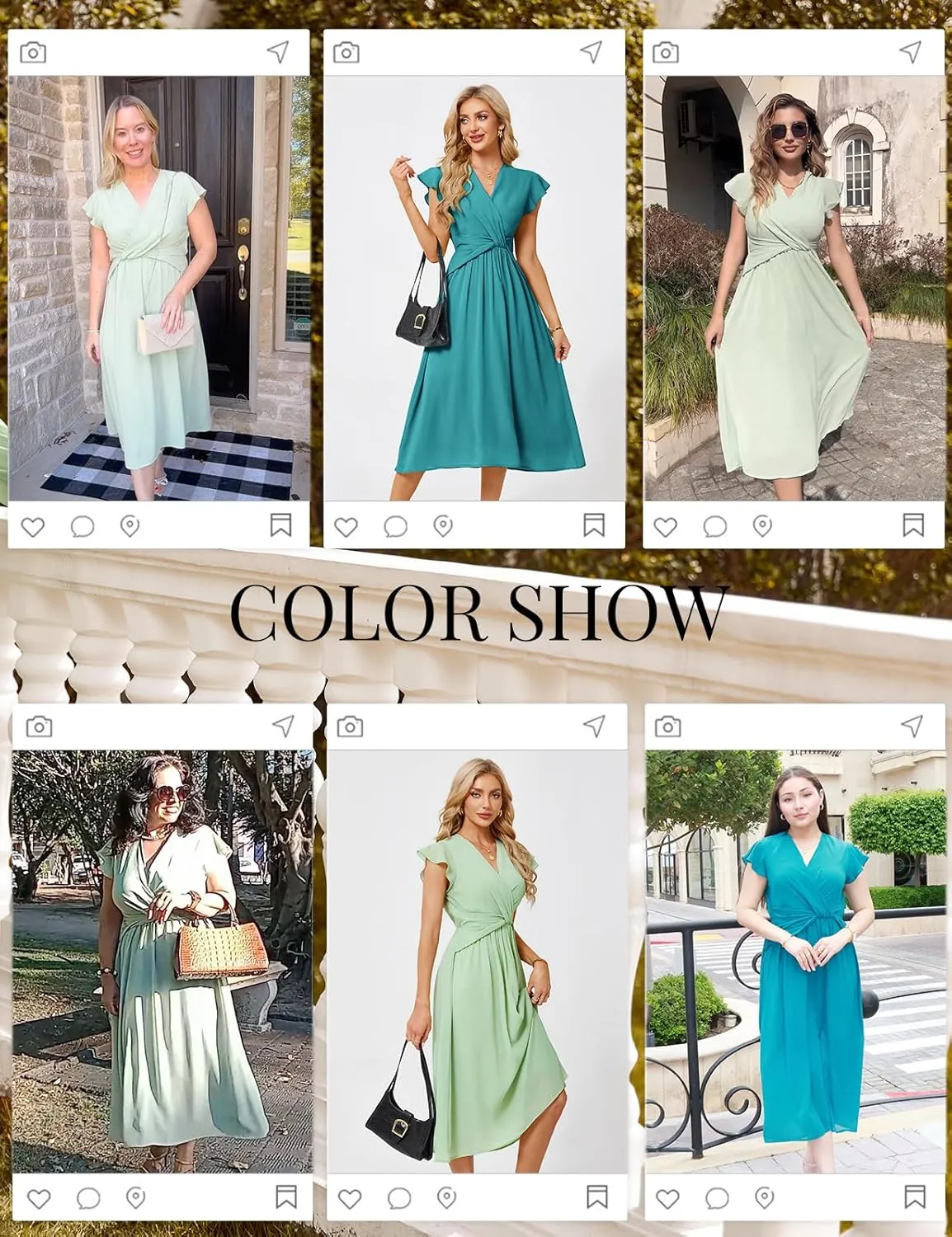JASAMBAC Womens Dresses Casual Ruffle Short Sleeves Chiffon Empire Waist Elastic V-Neck Wedding Guest A-Line Maxi Dress