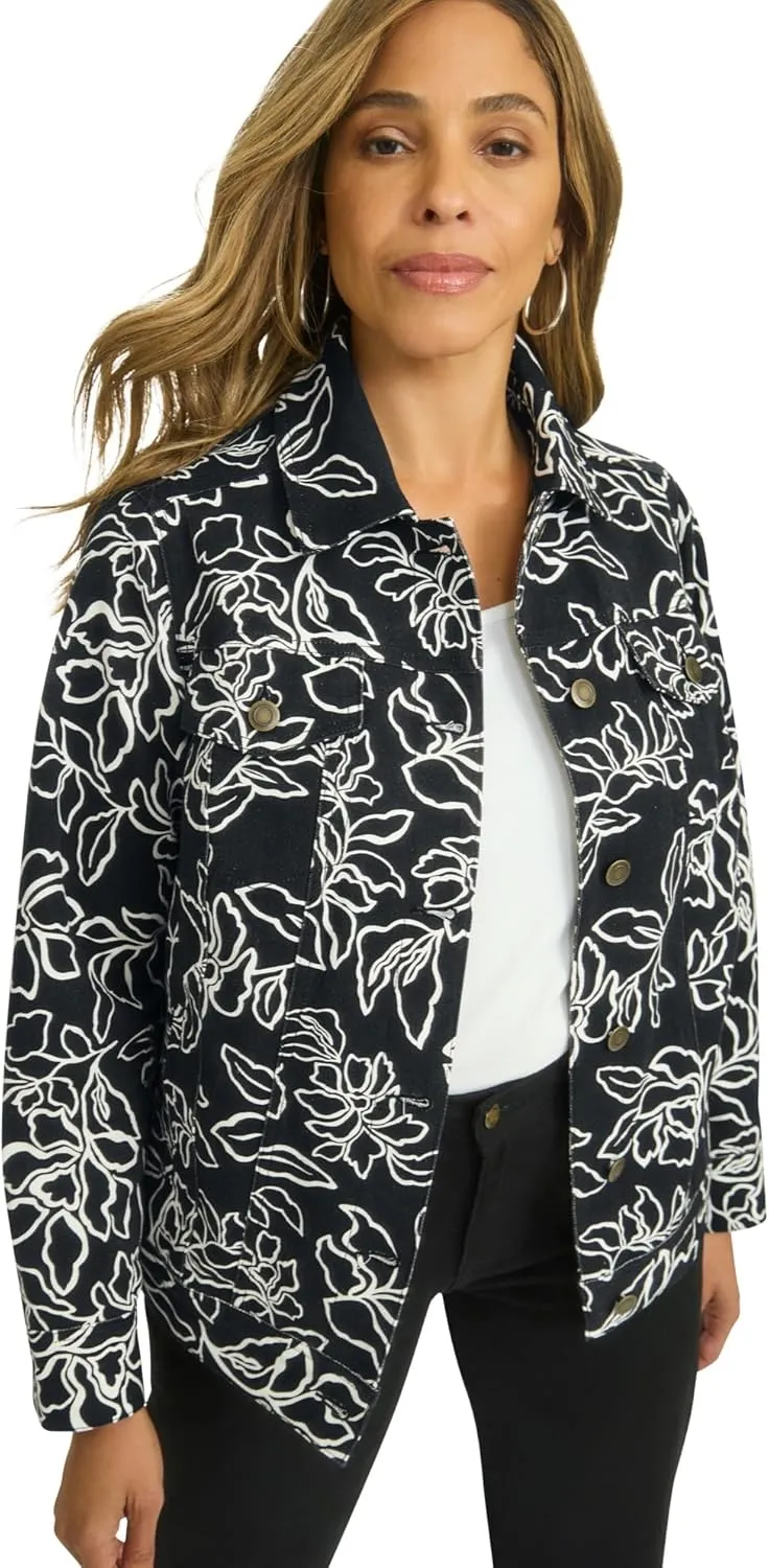 Jessica London Women's Plus Size Classic Cotton Button Down Denim Jean Jacket