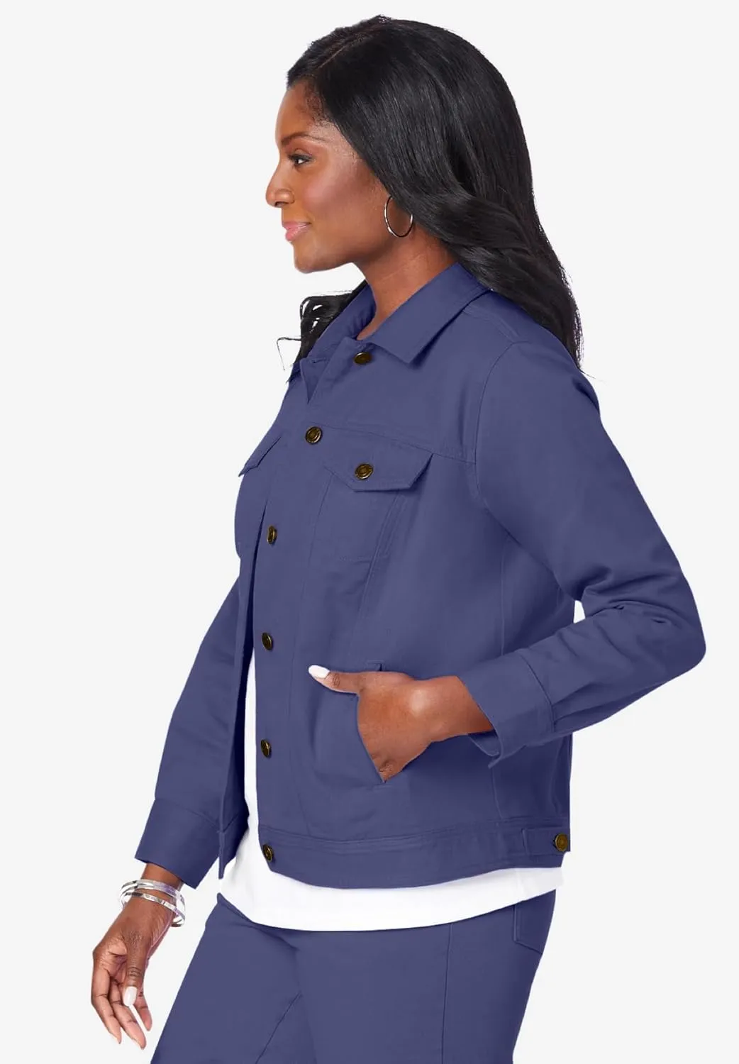 Jessica London Women's Plus Size Classic Cotton Button Down Denim Jean Jacket