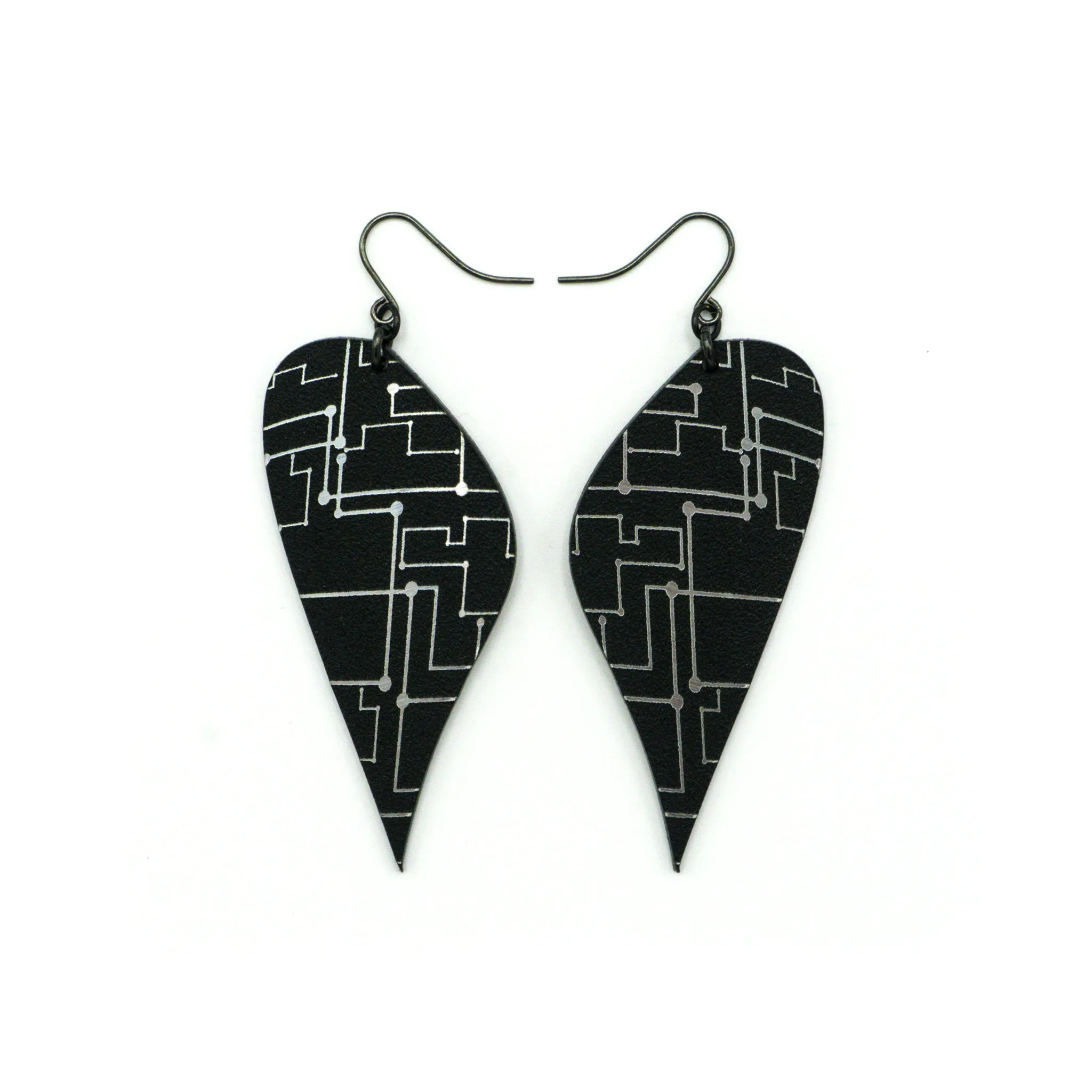 Kaitana 'Circuit (R)' // Acrylic Earrings - Brushed Silver, Black