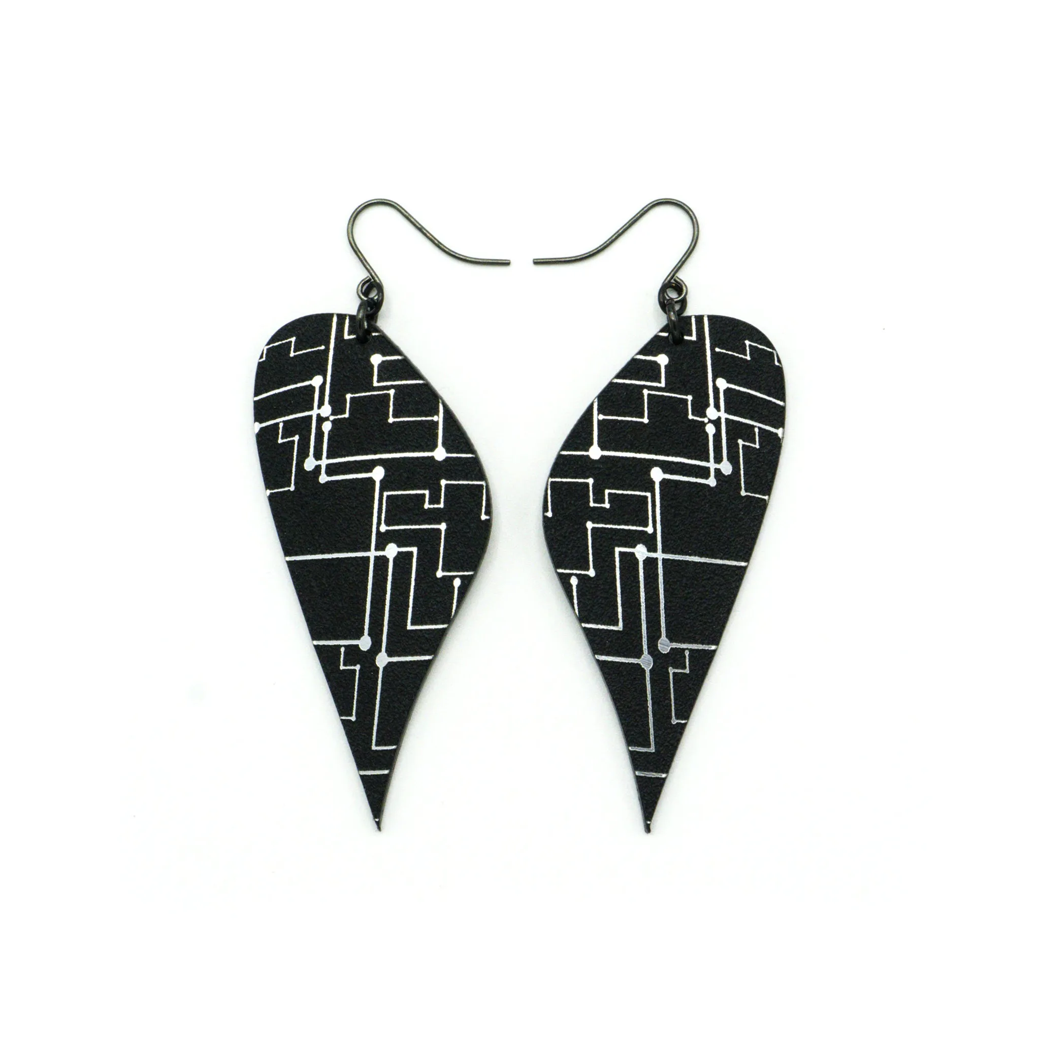 Kaitana 'Circuit (R)' // Acrylic Earrings - Brushed Silver, Black