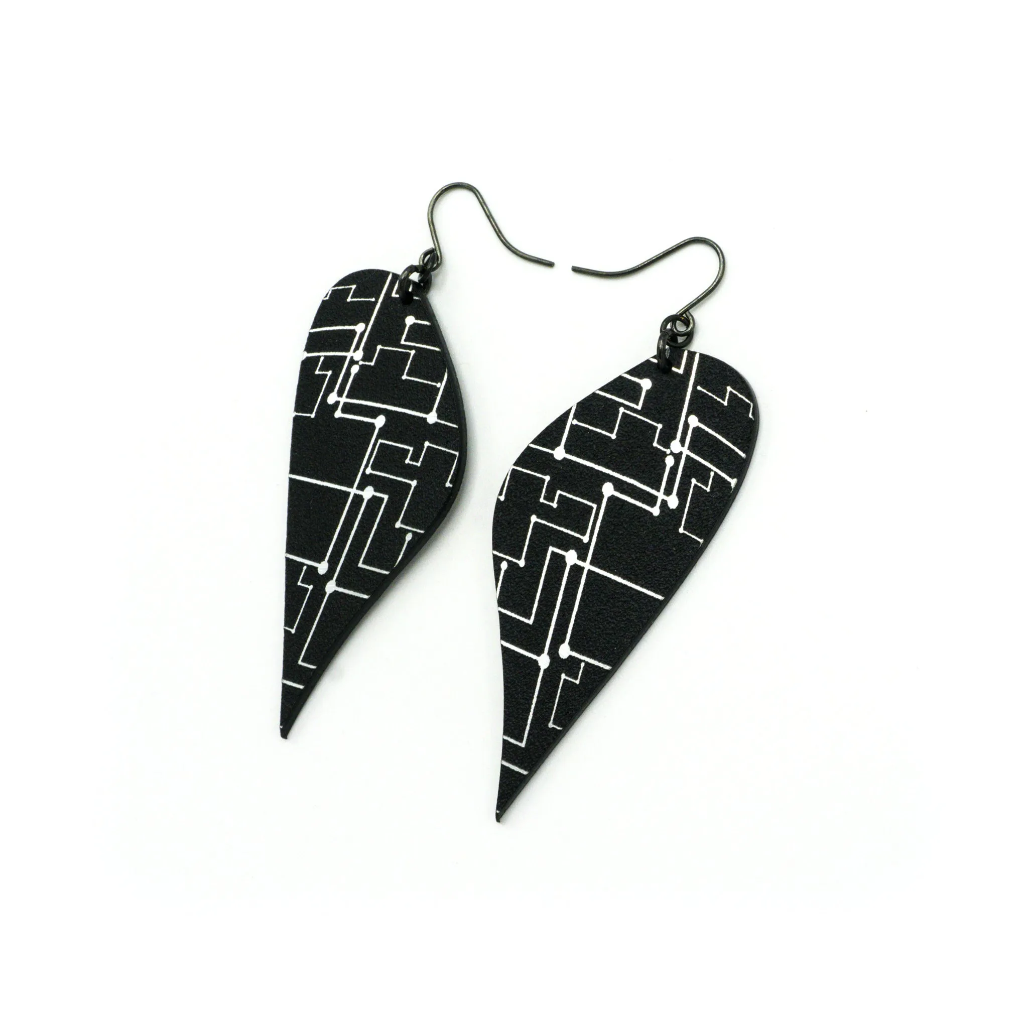 Kaitana 'Circuit (R)' // Acrylic Earrings - Brushed Silver, Black