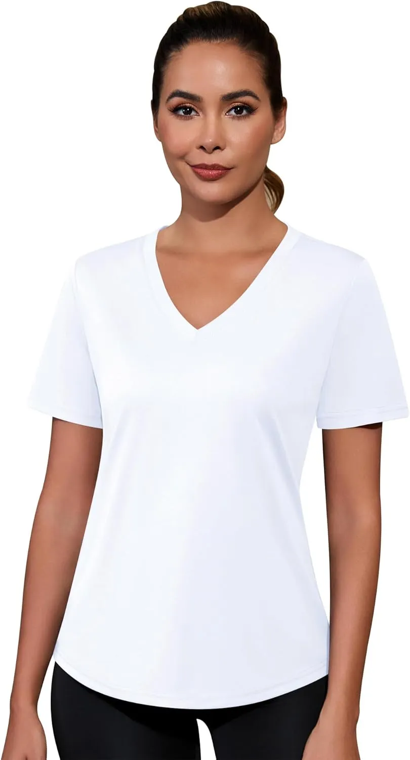 Kistore Workout Tops for Women Breathable V Neck Yoga T Shirts Trending Beach Casual Loose Fit Tee Running