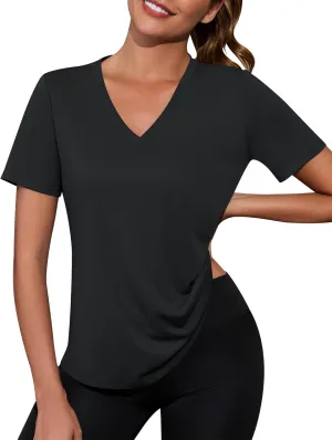 Kistore Workout Tops for Women Breathable V Neck Yoga T Shirts Trending Beach Casual Loose Fit Tee Running