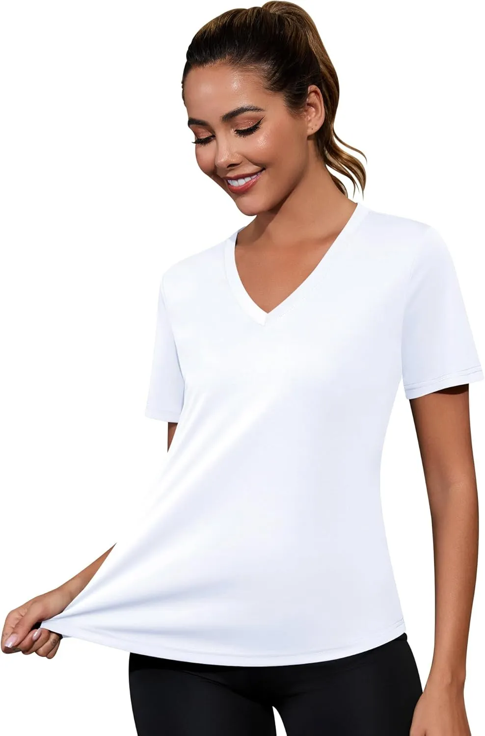 Kistore Workout Tops for Women Breathable V Neck Yoga T Shirts Trending Beach Casual Loose Fit Tee Running