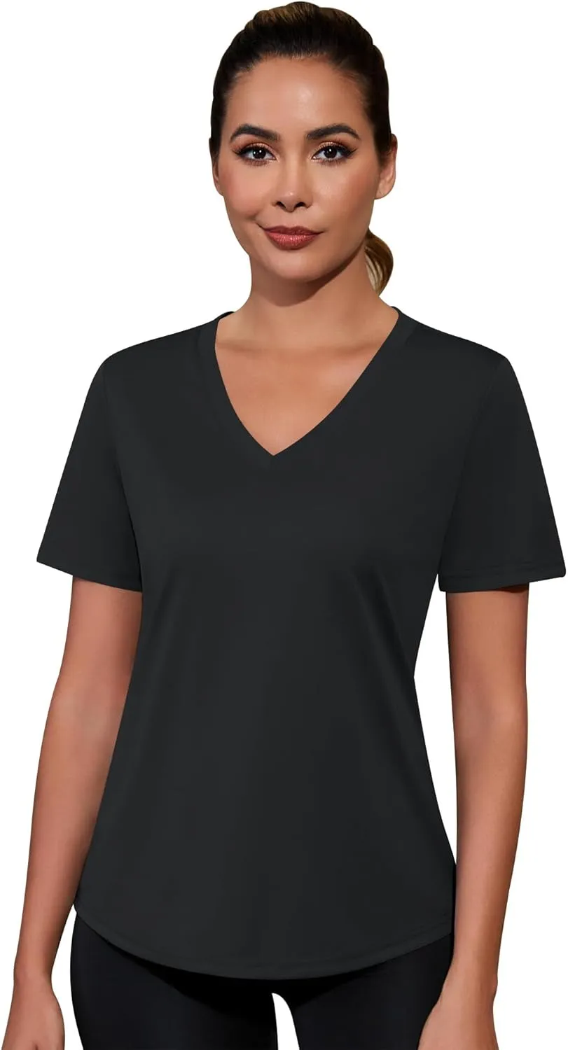 Kistore Workout Tops for Women Breathable V Neck Yoga T Shirts Trending Beach Casual Loose Fit Tee Running