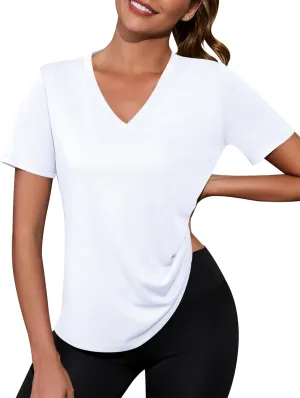 Kistore Workout Tops for Women Breathable V Neck Yoga T Shirts Trending Beach Casual Loose Fit Tee Running