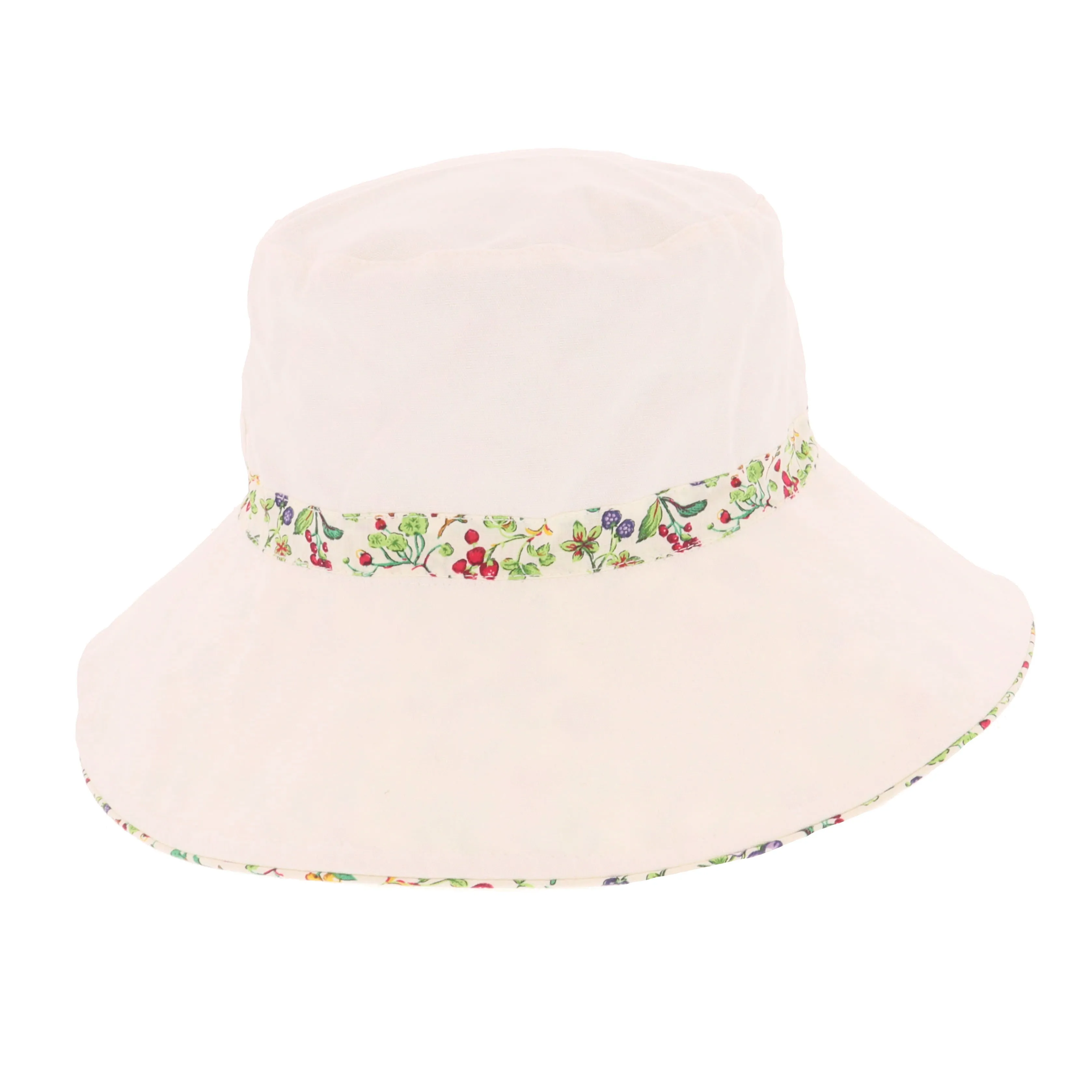 Ladies Wide Brim Reversible Cotton Floral Print Sun Hat - Green