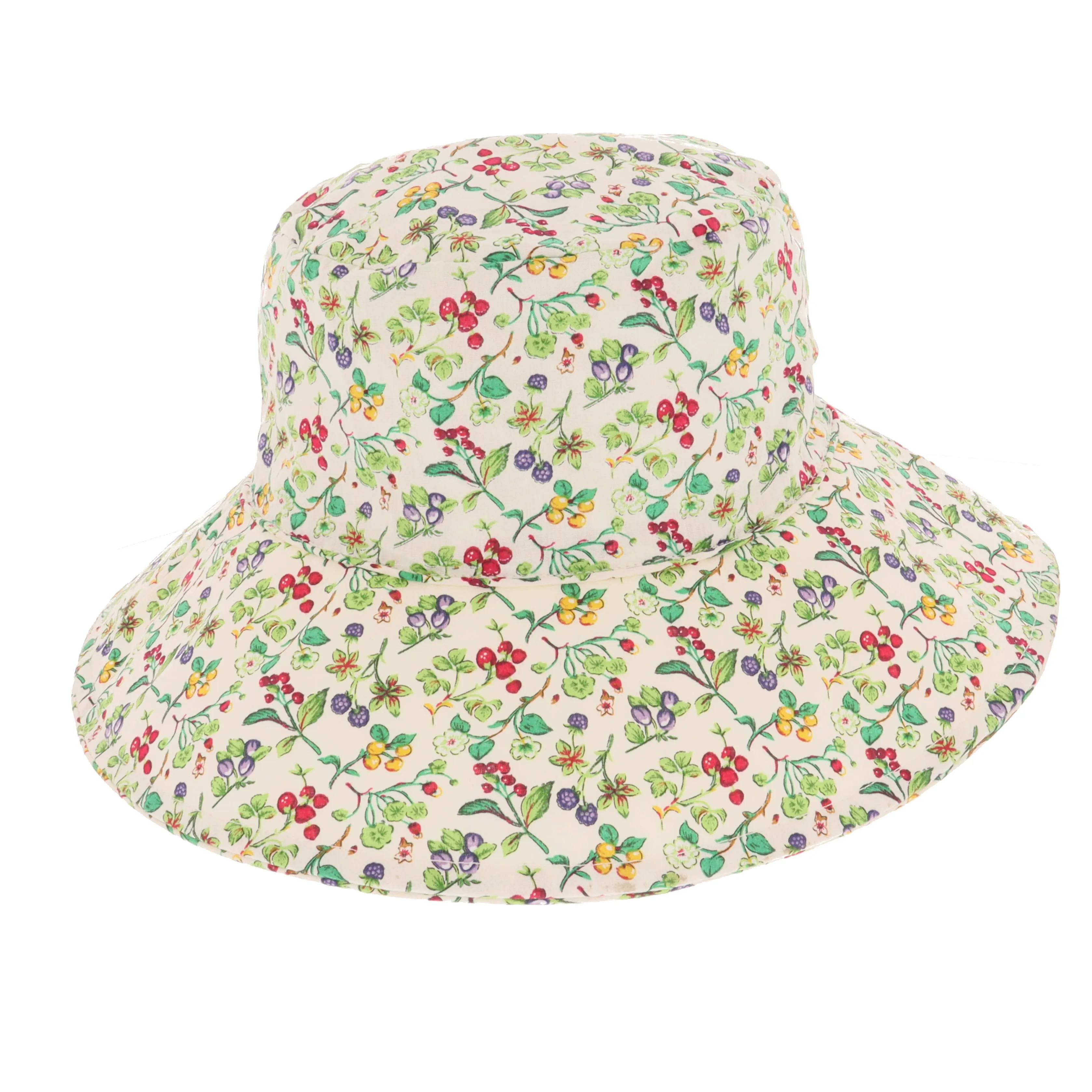 Ladies Wide Brim Reversible Cotton Floral Print Sun Hat - Green