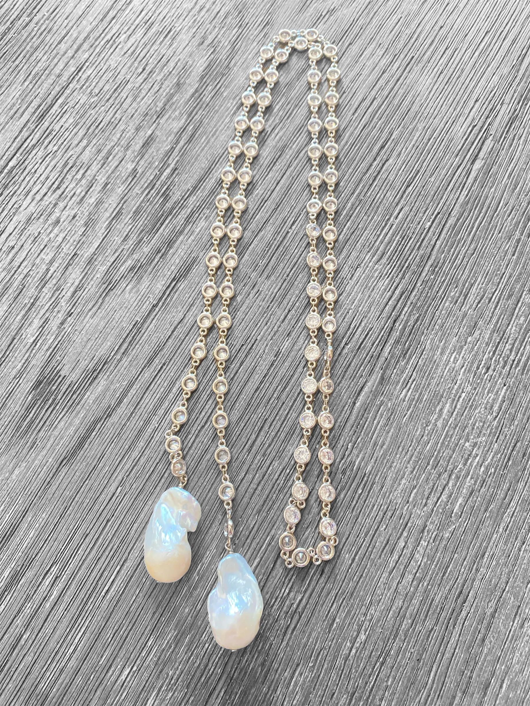 Large crystal lariat Genuine Large Baroque Pearl