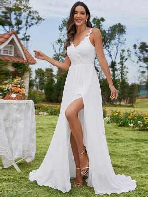 Lila V-neck chiffon wedding dress with split in ivory s18 Express NZ wide