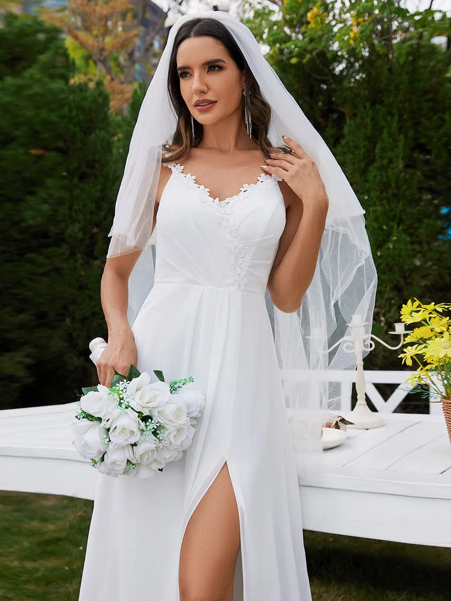 Lila V-neck chiffon wedding dress with split in ivory s18 Express NZ wide