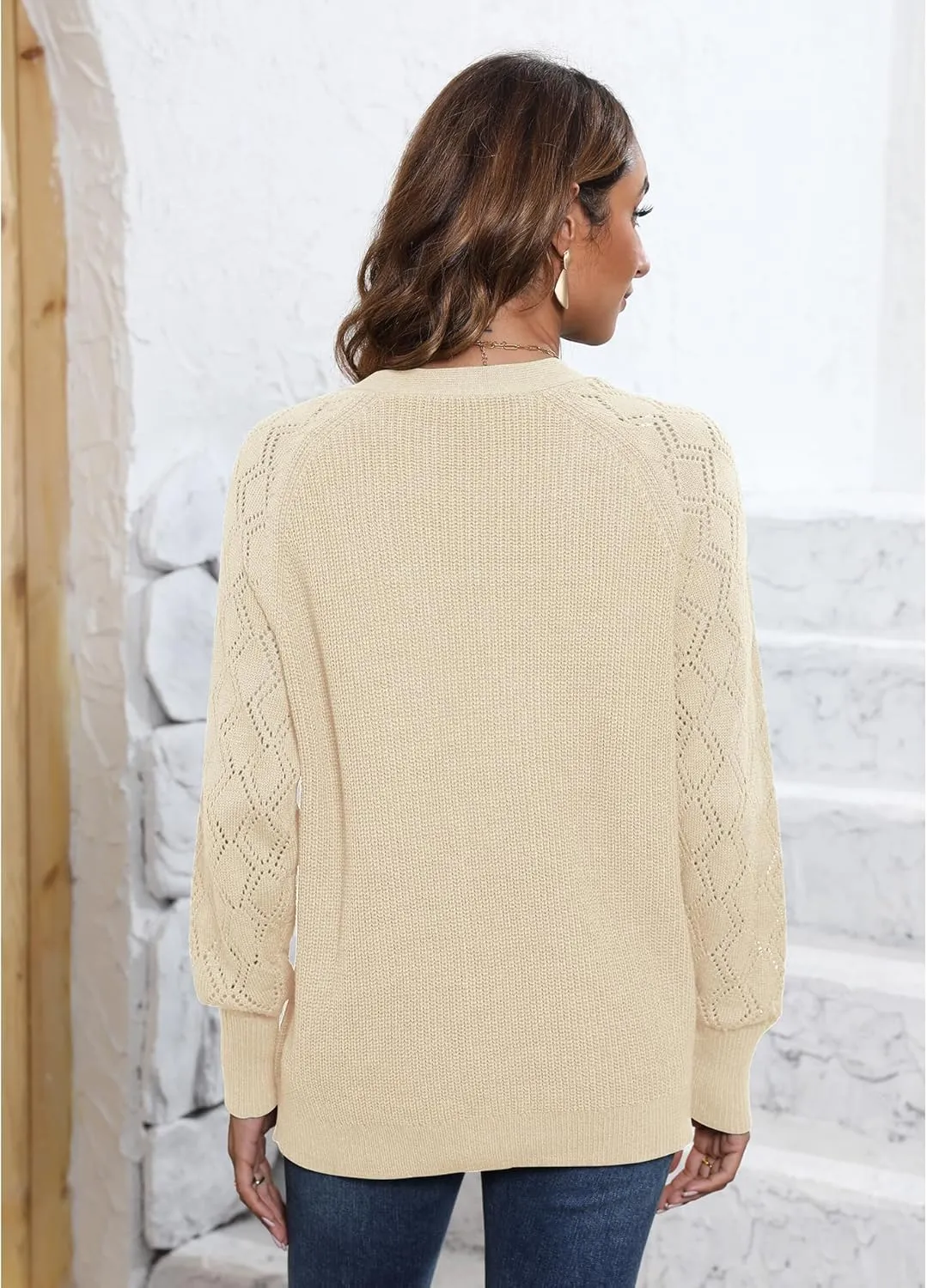 LILBETTER Women's Long Sleeve Button Down V Neck Classic Sweater Knit Cardigan