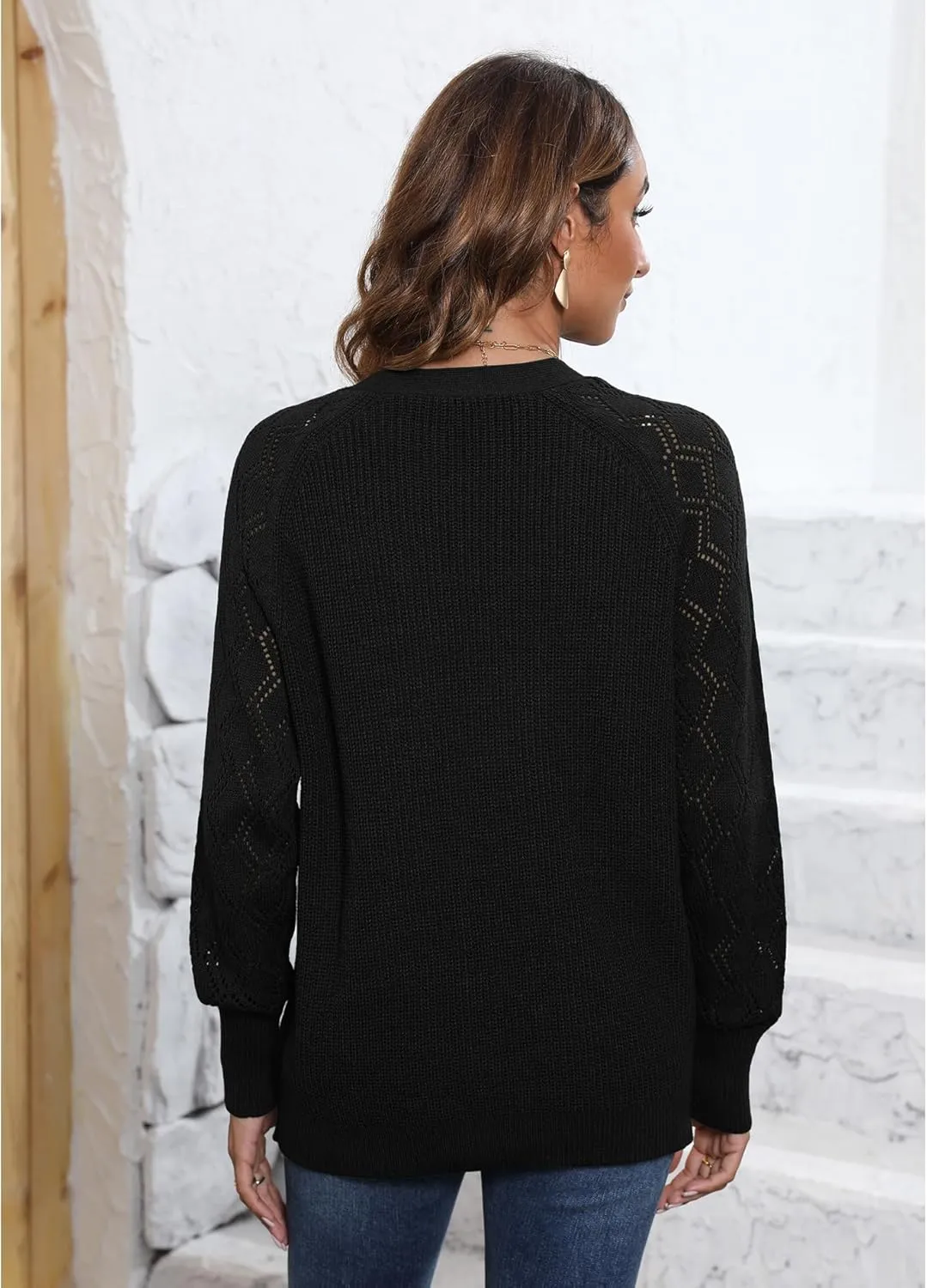 LILBETTER Women's Long Sleeve Button Down V Neck Classic Sweater Knit Cardigan
