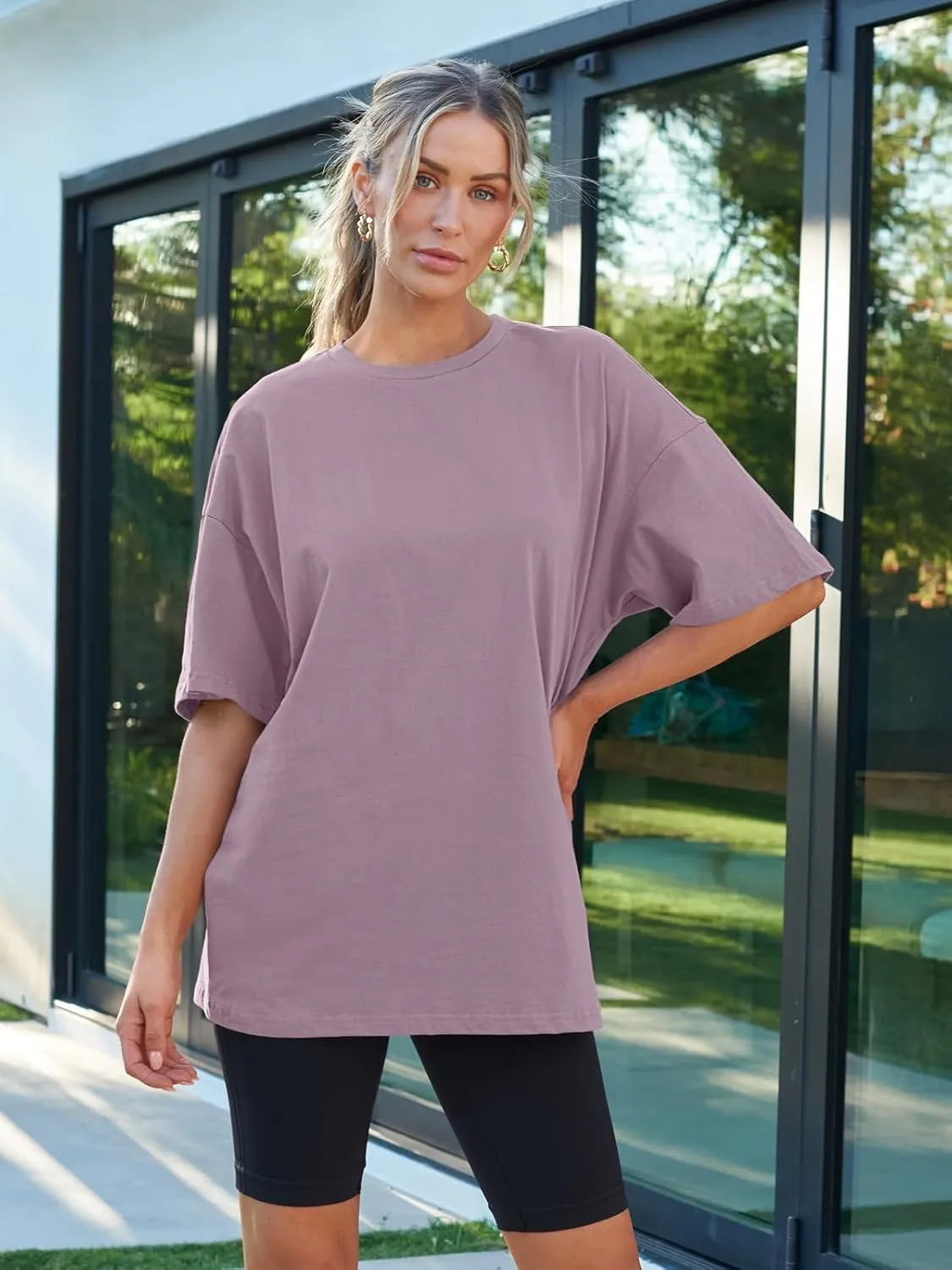 LILLUSORY Womens Oversized T Shirts Workout Plus Size Short Sleeves Tops Casual Loose Basic Tees Summer Outfits 2025