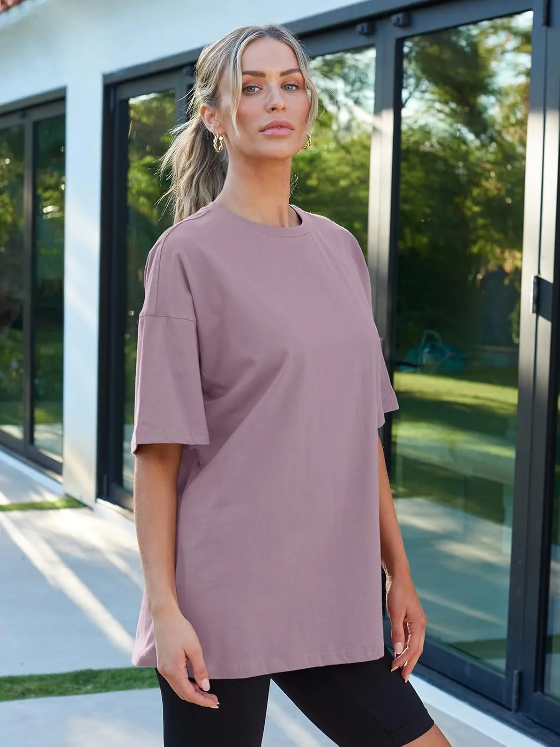 LILLUSORY Womens Oversized T Shirts Workout Plus Size Short Sleeves Tops Casual Loose Basic Tees Summer Outfits 2025