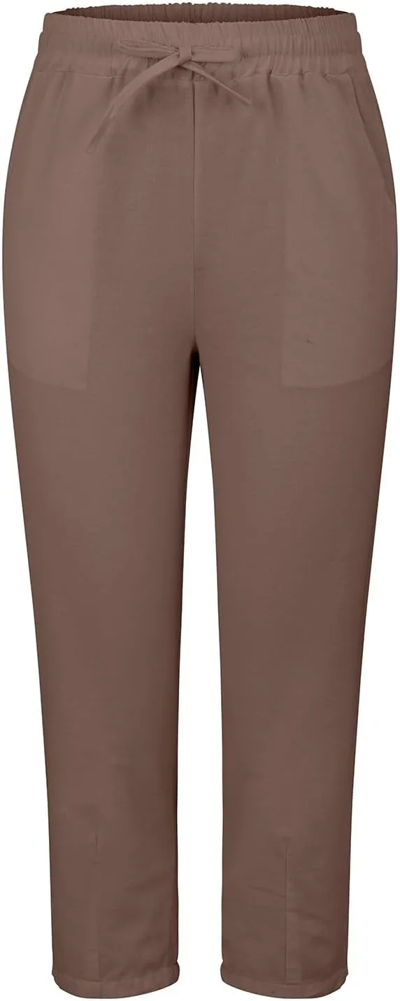 Linen Pants Women Summer Casual Straight Leg Elastic Drawstring Beach Trousers Plus Size Baggy Lounge Vacation Pant