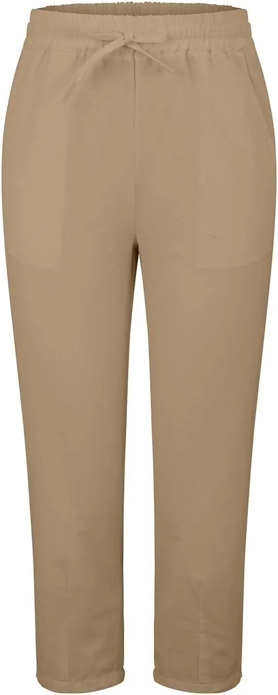 Linen Pants Women Summer Casual Straight Leg Elastic Drawstring Beach Trousers Plus Size Baggy Lounge Vacation Pant