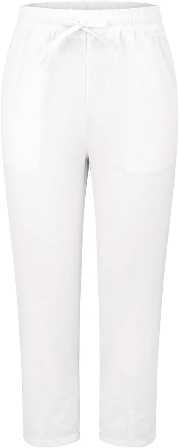 Linen Pants Women Summer Casual Straight Leg Elastic Drawstring Beach Trousers Plus Size Baggy Lounge Vacation Pant