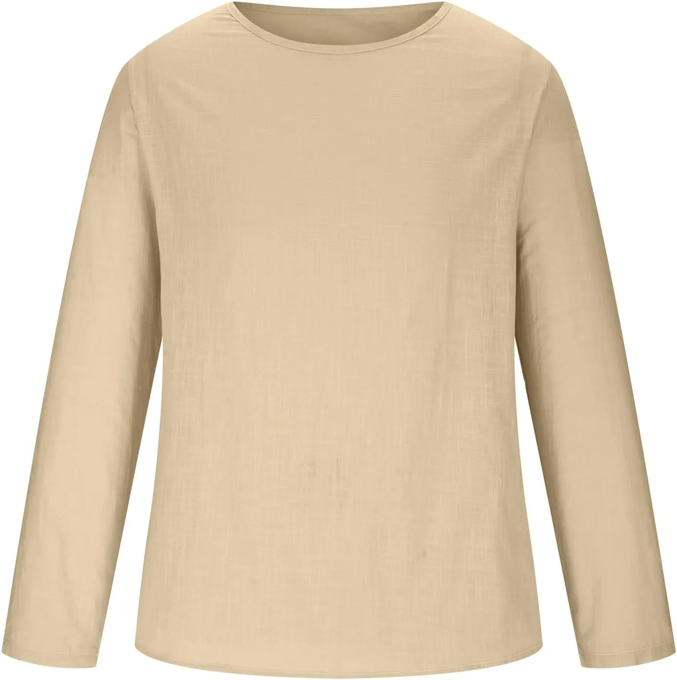 Linen Shirts for Men Long Sleeve Solid Lightweight Crew Neck Casual Shirts Summer Fashion Beach Pullover Tops