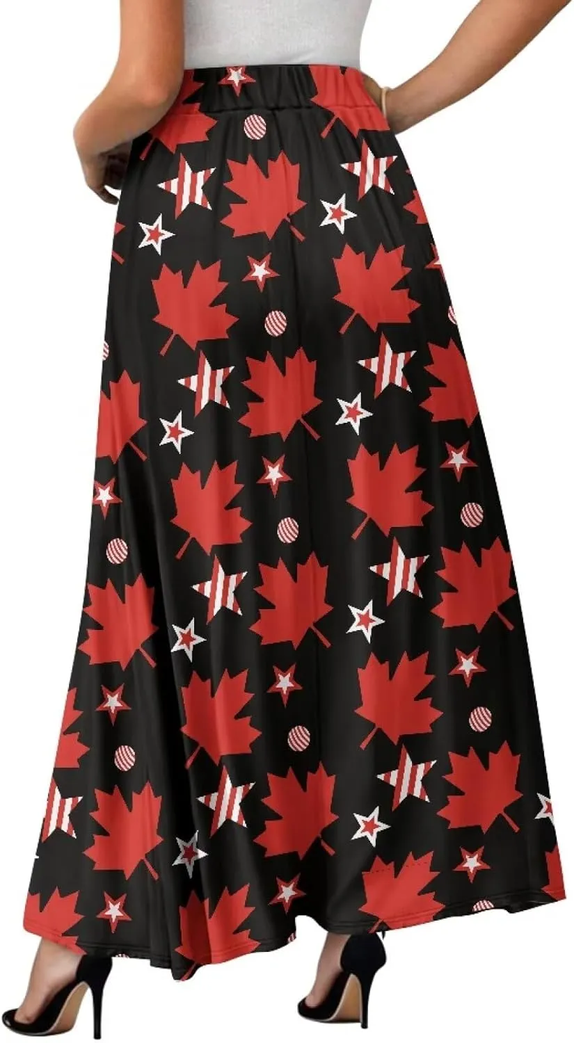 Long Maxi Skirts for Women High Waisted Ruched Skirts with Pockets Breathable Boho Clothes for Ladies S-2XL