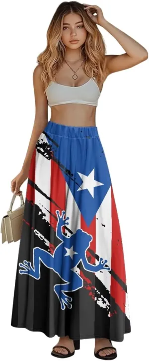 Long Maxi Skirts for Women High Waisted Ruched Skirts with Pockets Breathable Boho Clothes for Ladies S-2XL