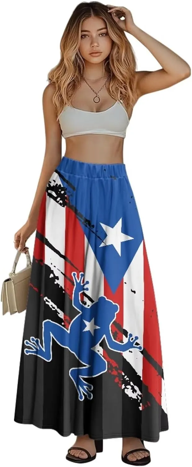 Long Maxi Skirts for Women High Waisted Ruched Skirts with Pockets Breathable Boho Clothes for Ladies S-2XL