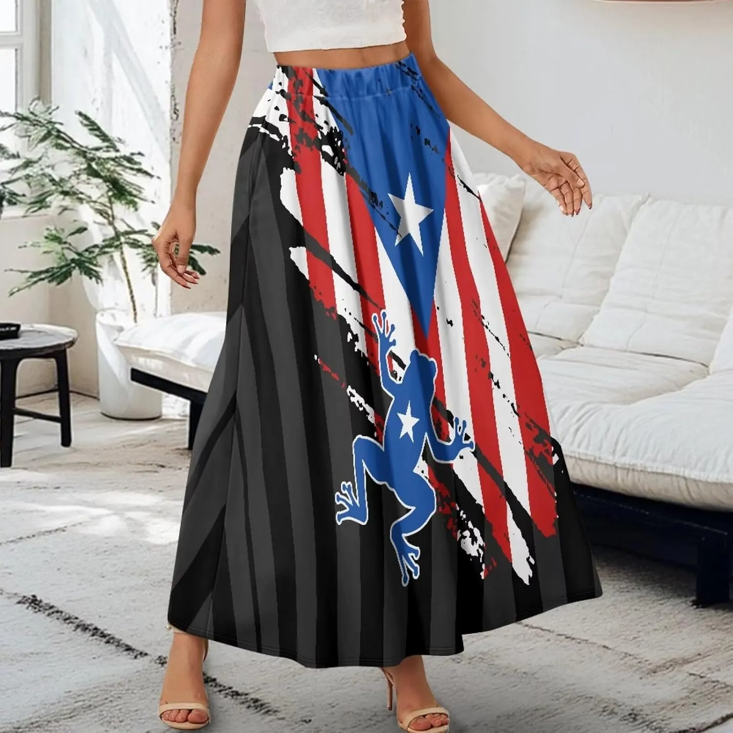 Long Maxi Skirts for Women High Waisted Ruched Skirts with Pockets Breathable Boho Clothes for Ladies S-2XL