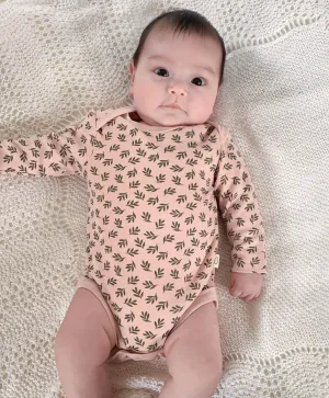 Long sleeve baby bodysuit - Leaf on pink