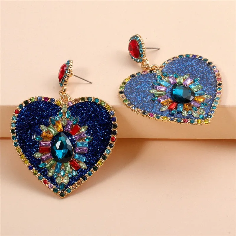 Luxury Crystal Love Heart Earrings For Women Shiny Rhinestone Dangle Drop Earring