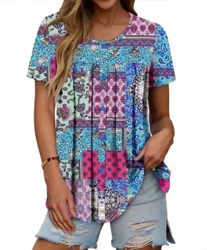 Magritta Women's T Shirts Trendy Fitted Pleated Front Summer Blouses Casual Buttons Round Neck Short Sleeve Tunic Tops