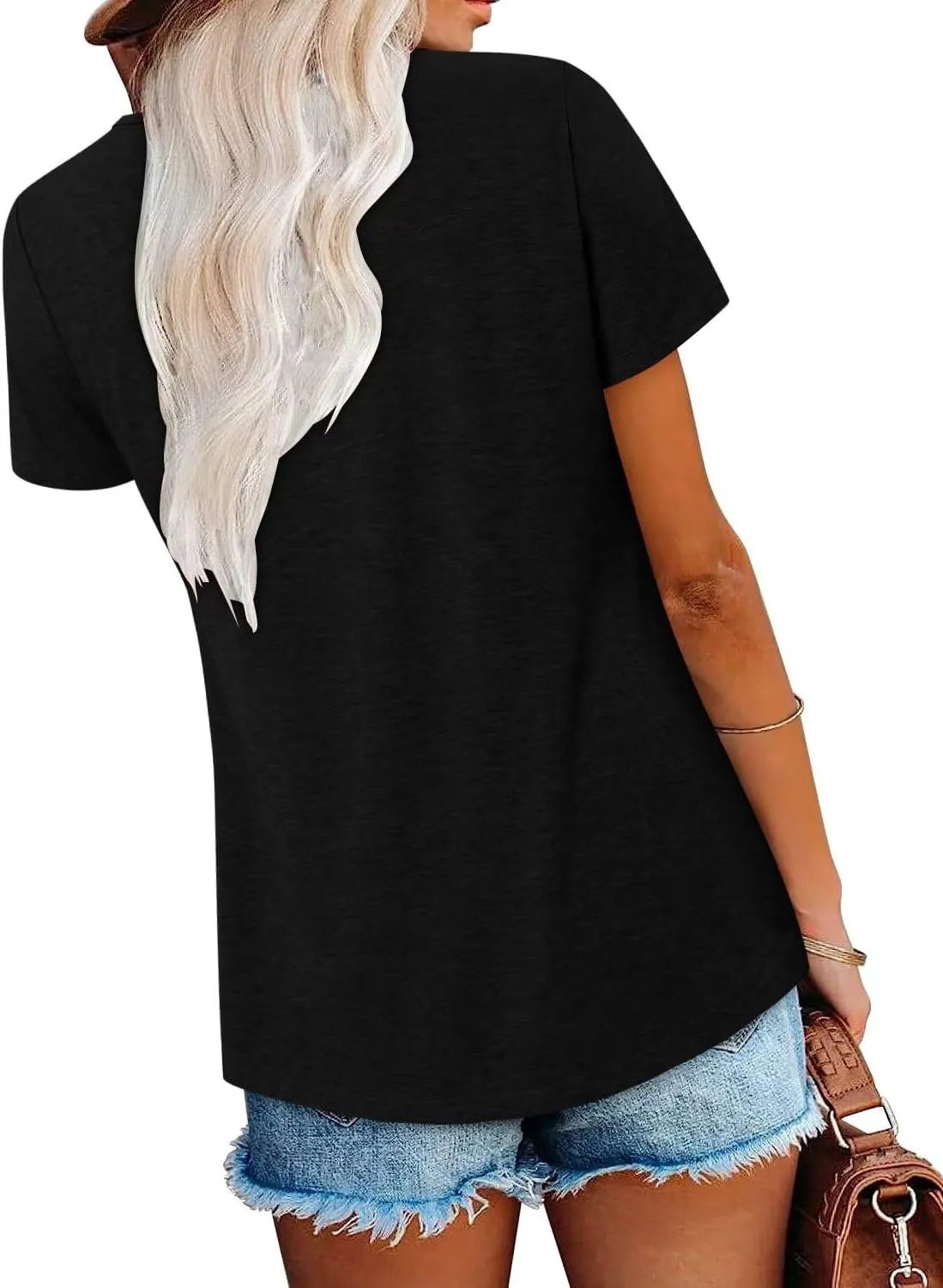 Magritta Women's T Shirts Trendy Fitted Pleated Front Summer Blouses Casual Buttons Round Neck Short Sleeve Tunic Tops