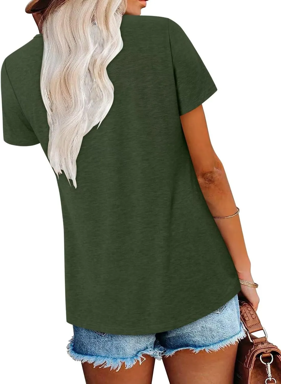 Magritta Women's T Shirts Trendy Fitted Pleated Front Summer Blouses Casual Buttons Round Neck Short Sleeve Tunic Tops