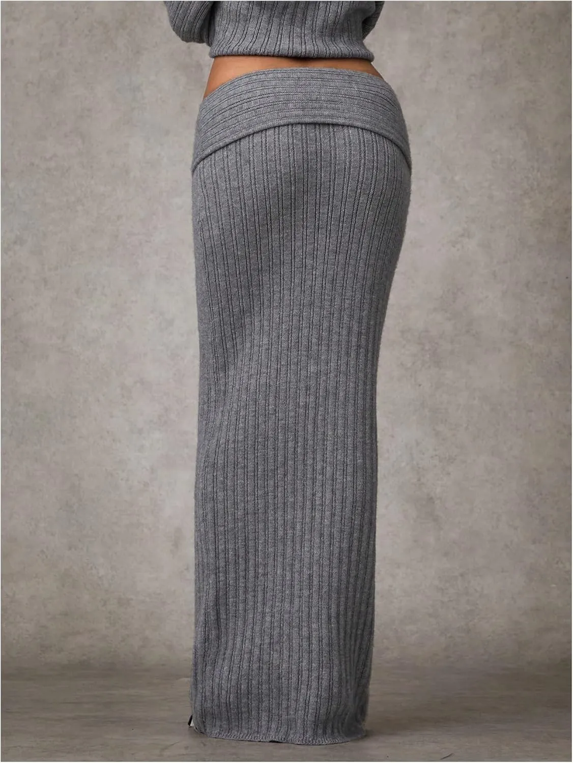 MakeMeChic Women's Drop Waist Sweater Skirt Y2k Fold Over Bodycon Maxi Skirts