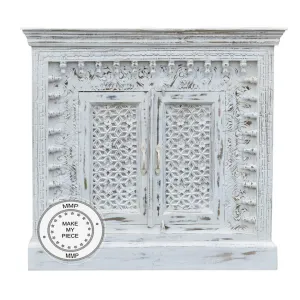 Mandala Indian Hand Carved Bleached Small Cabinet White 110x40x100 CM