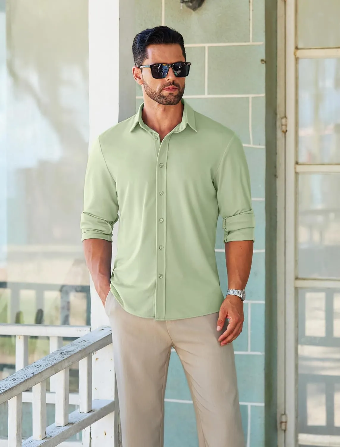 MAPICK Men Long Sleeve Wrinkle Free Dress Shirt Button Down Casual Business Untucked Shirts