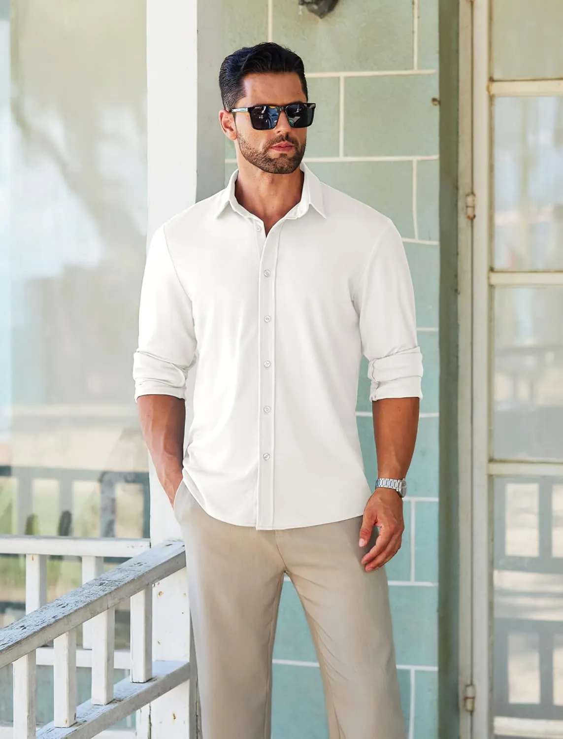 MAPICK Men Long Sleeve Wrinkle Free Dress Shirt Button Down Casual Business Untucked Shirts